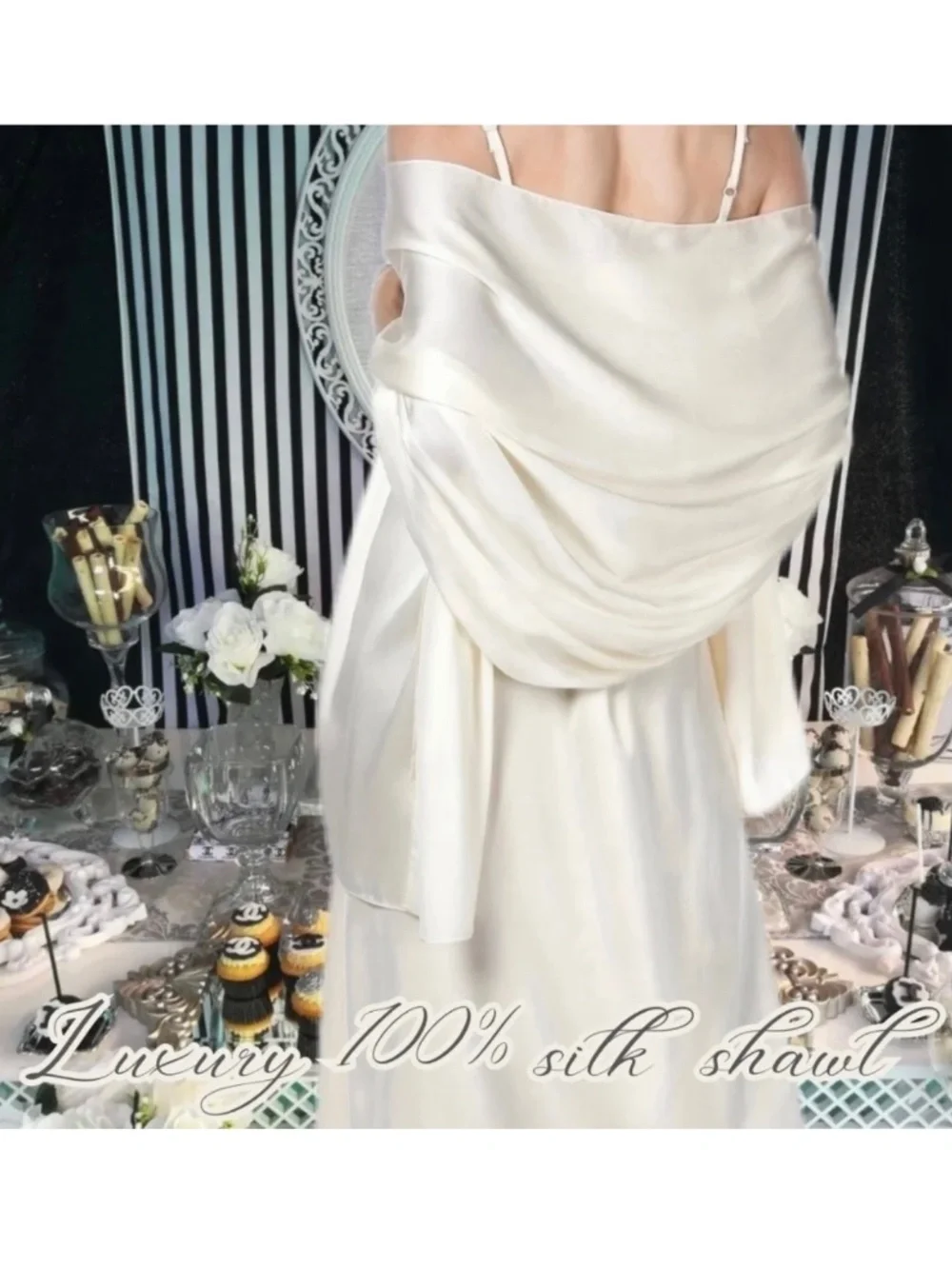 Large 100% SILK SATIN White Shawl Scarf Wrap Luxury Bridal Cover up Wedding gift
